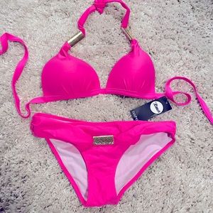 BooHoo Hot Pink Triangle Push-up Bikini